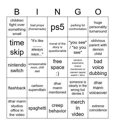 dharmann bingo Card