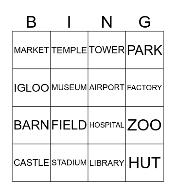 BUILDINGS AND PLACES Bingo Card