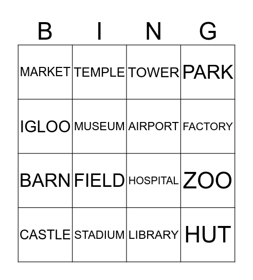 BUILDINGS AND PLACES Bingo Card