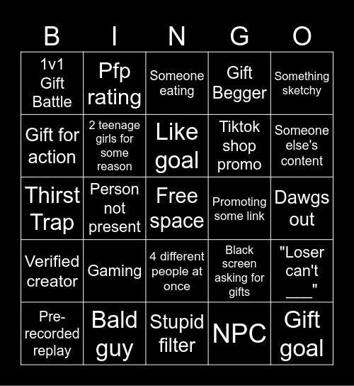 TikTok Live Bingo Card