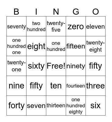 Number Bingo Card
