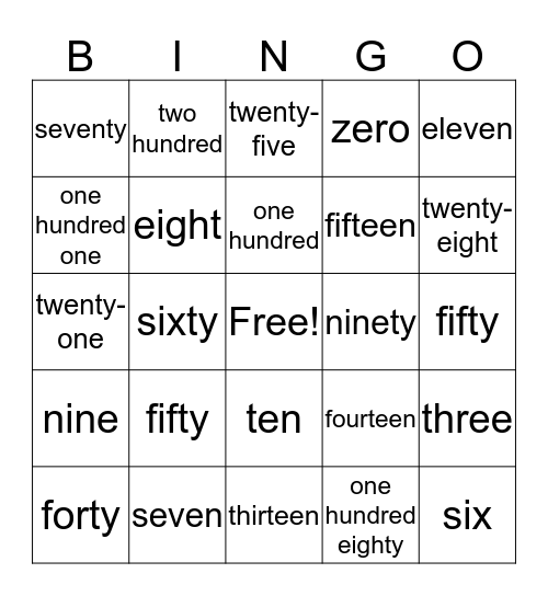 Number Bingo Card