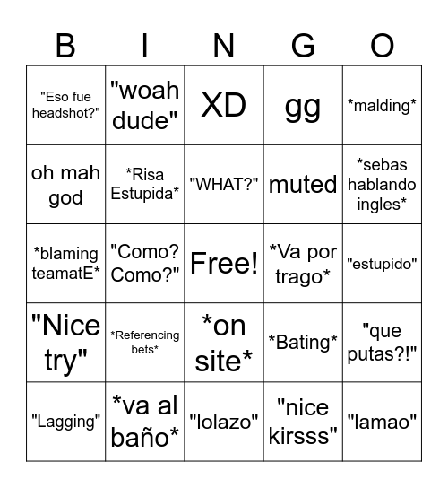 SEBAS DRINKING BINGO GAME! Bingo Card