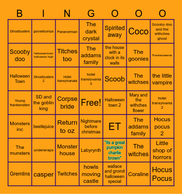 Family friendly halloween Bingo Card