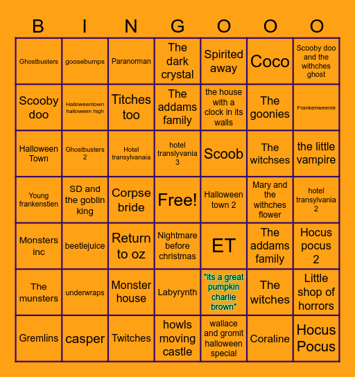 Family friendly halloween Bingo Card