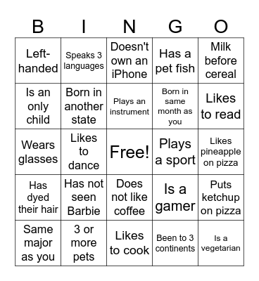 Human Bingo Card