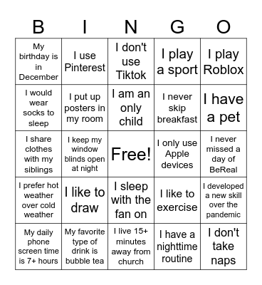 Welcome YOUth Bingo Card