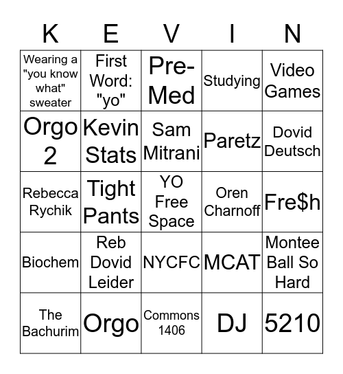 Kevin's Senior Speech Bingo Card