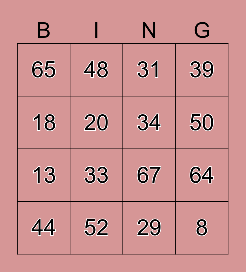 Number Bingo 1-75 Bingo Card