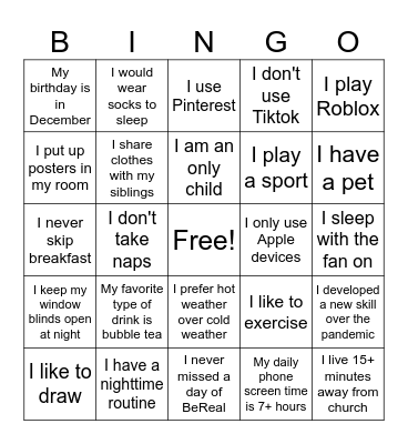 Welcome YOUth Bingo Card