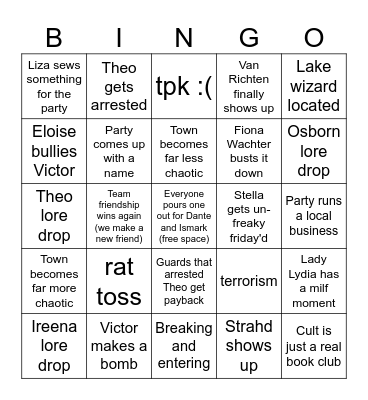 Strahd Sunday 8/20/23 Bingo Card