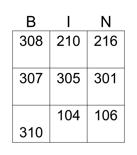 Uti Bingo Card