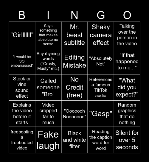 Sssniperwolf Bingo (Latest) Bingo Card