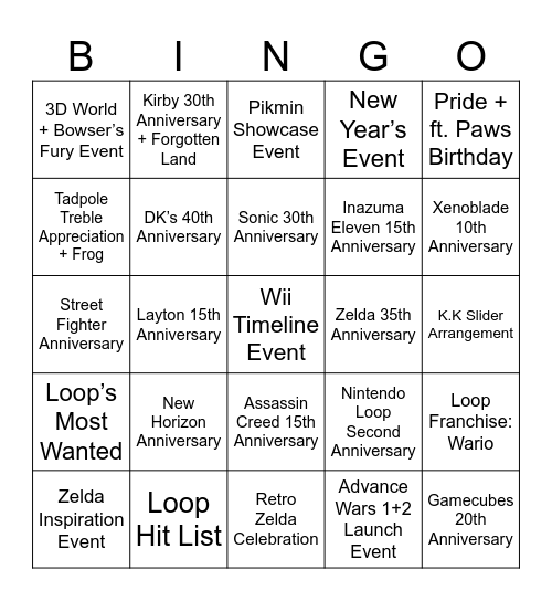 Imp Round 1 [Loop Events] Bingo Card