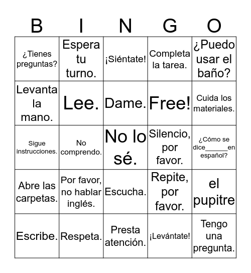 La escuela Bingo Card