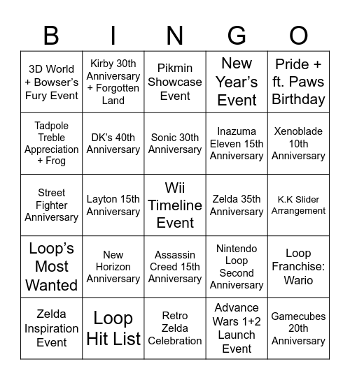 Xavier Round 1 [Loop Events] Bingo Card