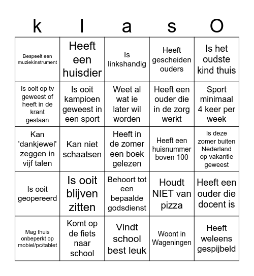 Kennismakingsbingo 3m2 Bingo Card