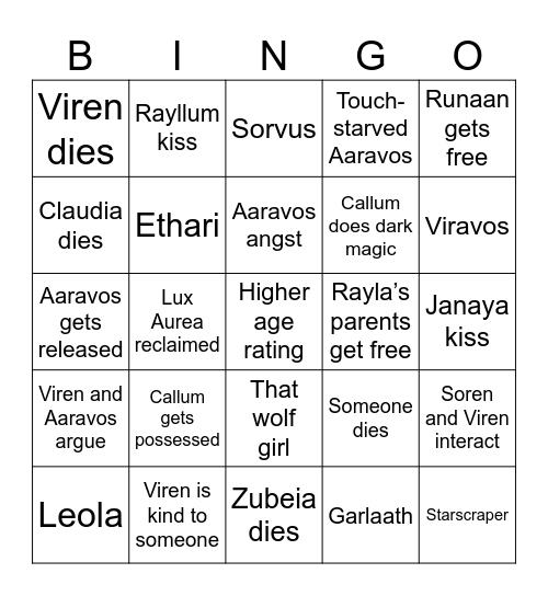 TDP Season 6 Bingo Card