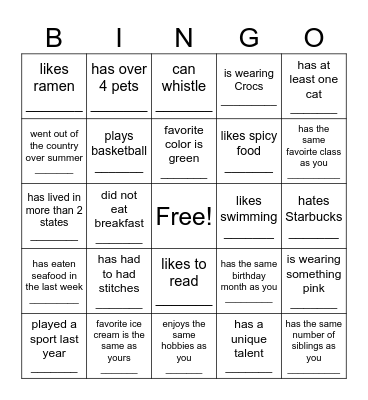 Find Someone Who Bingo Card