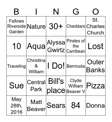 Bridal Shower Bingo Card