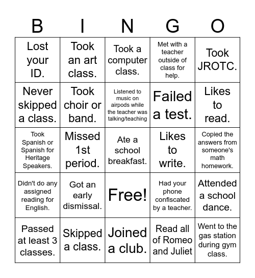 Untitled Bingo Card