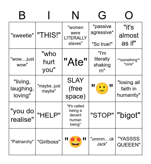 12E Bingo Card