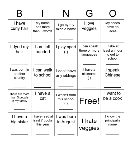 Get to Know You Bingo Card