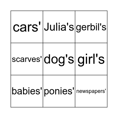 Possessive apostrophes Bingo Card