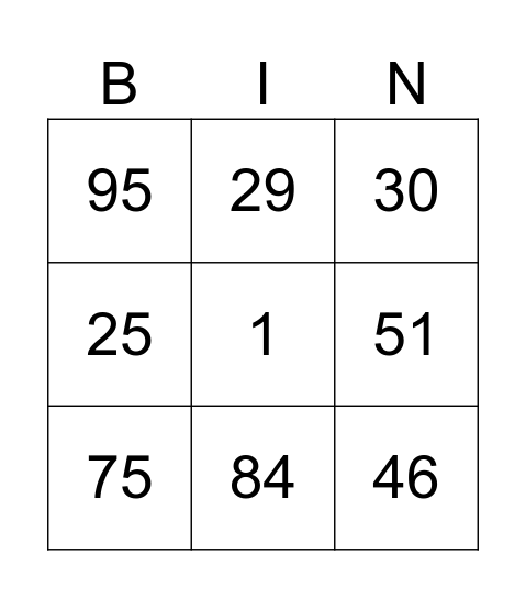 JPI Lotto Bingo Card
