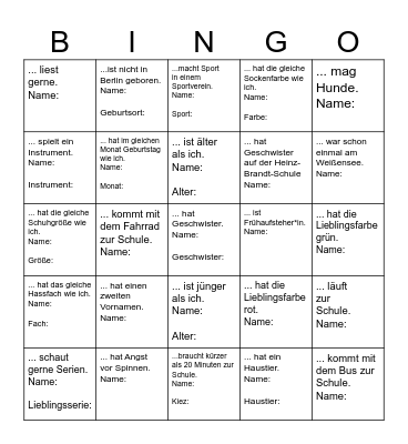 Kennlern-Bingo Card