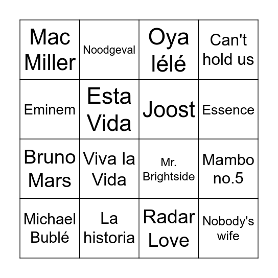 OH Muziekbingo Card