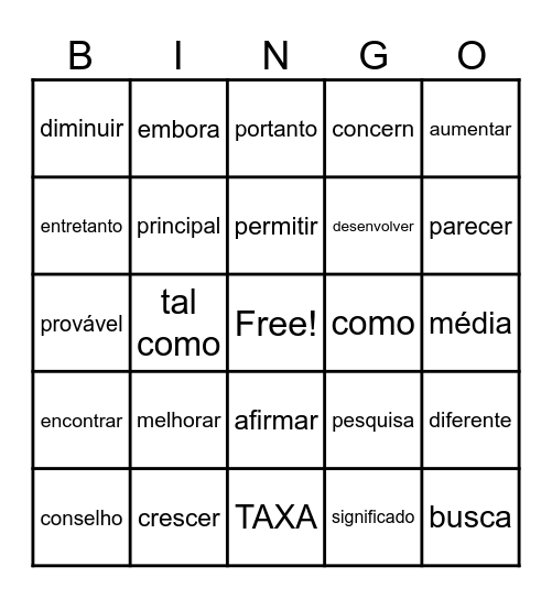 PALAVRAS DE PROVA Bingo Card