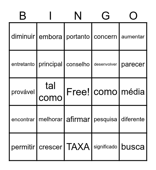 PALAVRAS DE PROVA Bingo Card