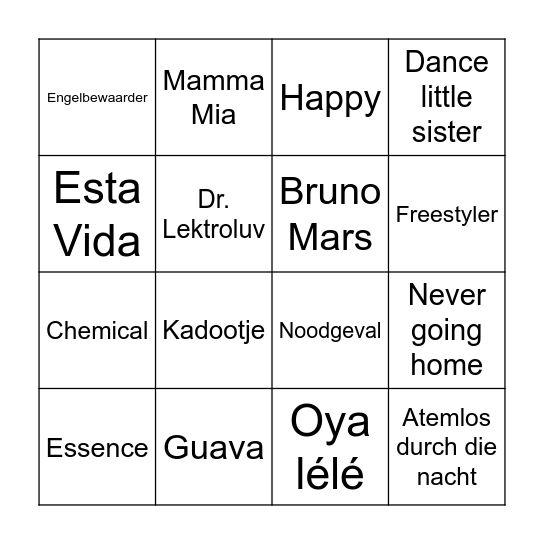 OH Muziekbingo Card