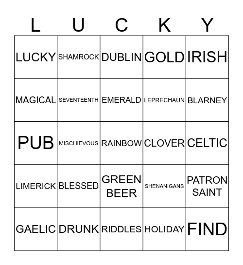 ST. PATRICK'S DAY BINGO Card