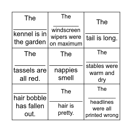 Possessive apostrophes Bingo Card