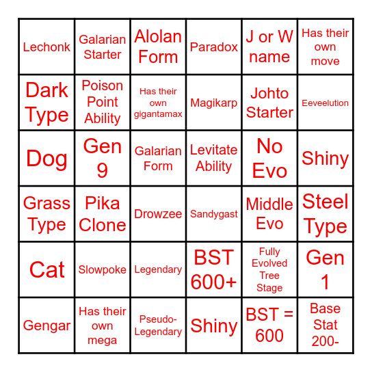 Random Pokebingo Card