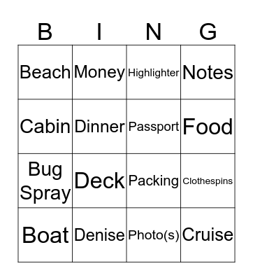 Cruising Into 50 Bingo Card