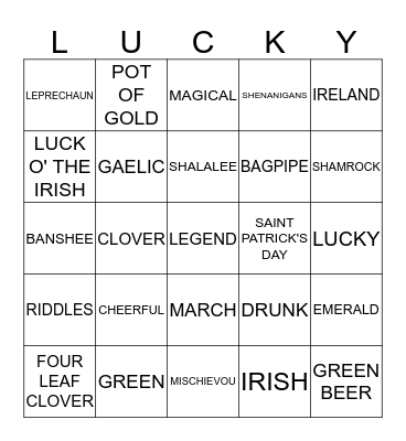 ST. PATRICK'S DAY BINGO Card