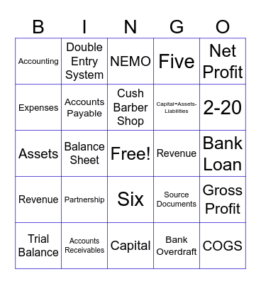 Terminology in Accounting Bingo Card