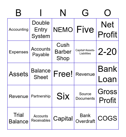 Terminology in Accounting Bingo Card