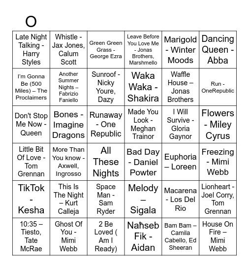 Link's Musical Bingo Card