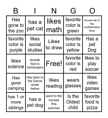 Get to Know You BINGO Card