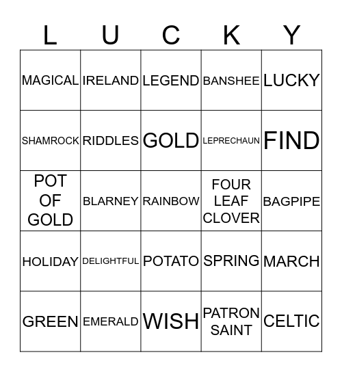 ST. PATRICK'S DAY BINGO Card