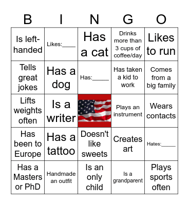 Getting to Know You Bingo Card