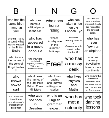 Find someone Bingo Card