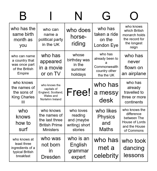 Find someone Bingo Card