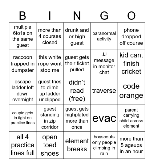 Weekly Bingo Card