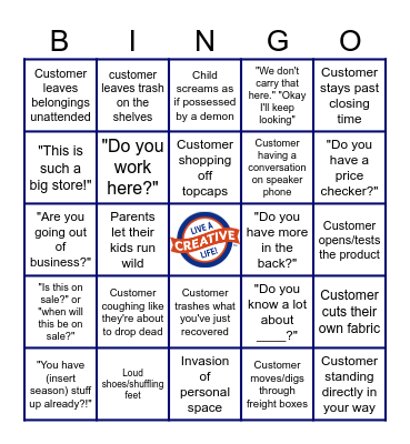 Floor Worker Bingo Card