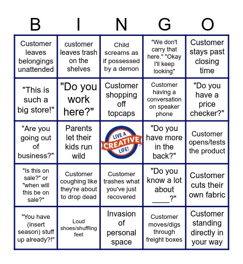 Floor Worker Bingo Card